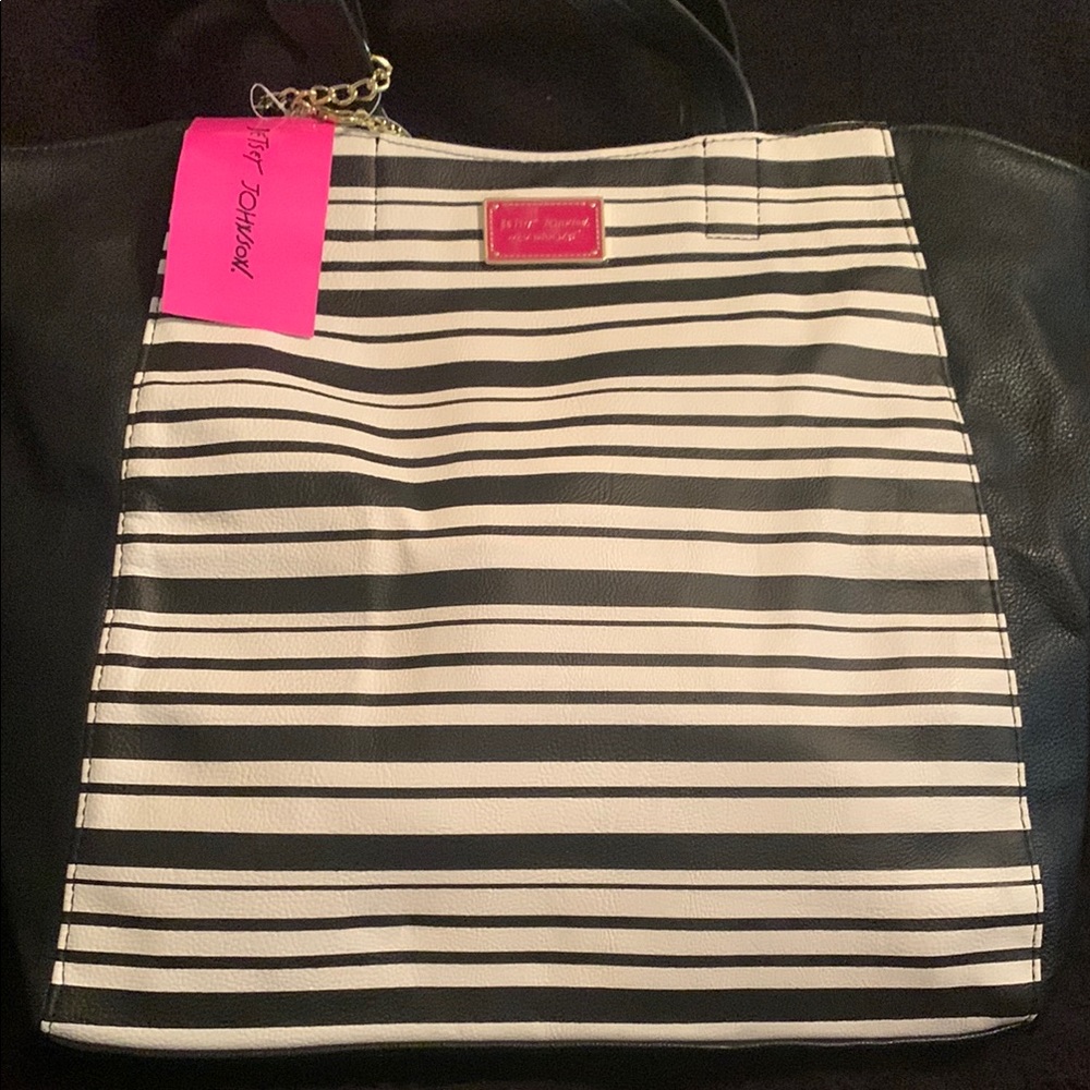 Betsey Johnson Black and White Striped Tote Bag